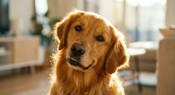 A friendly golden retriever and orange tabby cat resting together, inviting you to get in touch.